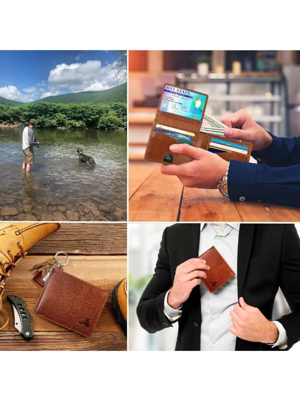 RFID Bifold Leather Wallet for Men, Flip-Up ID, Durable Billfold, Extra